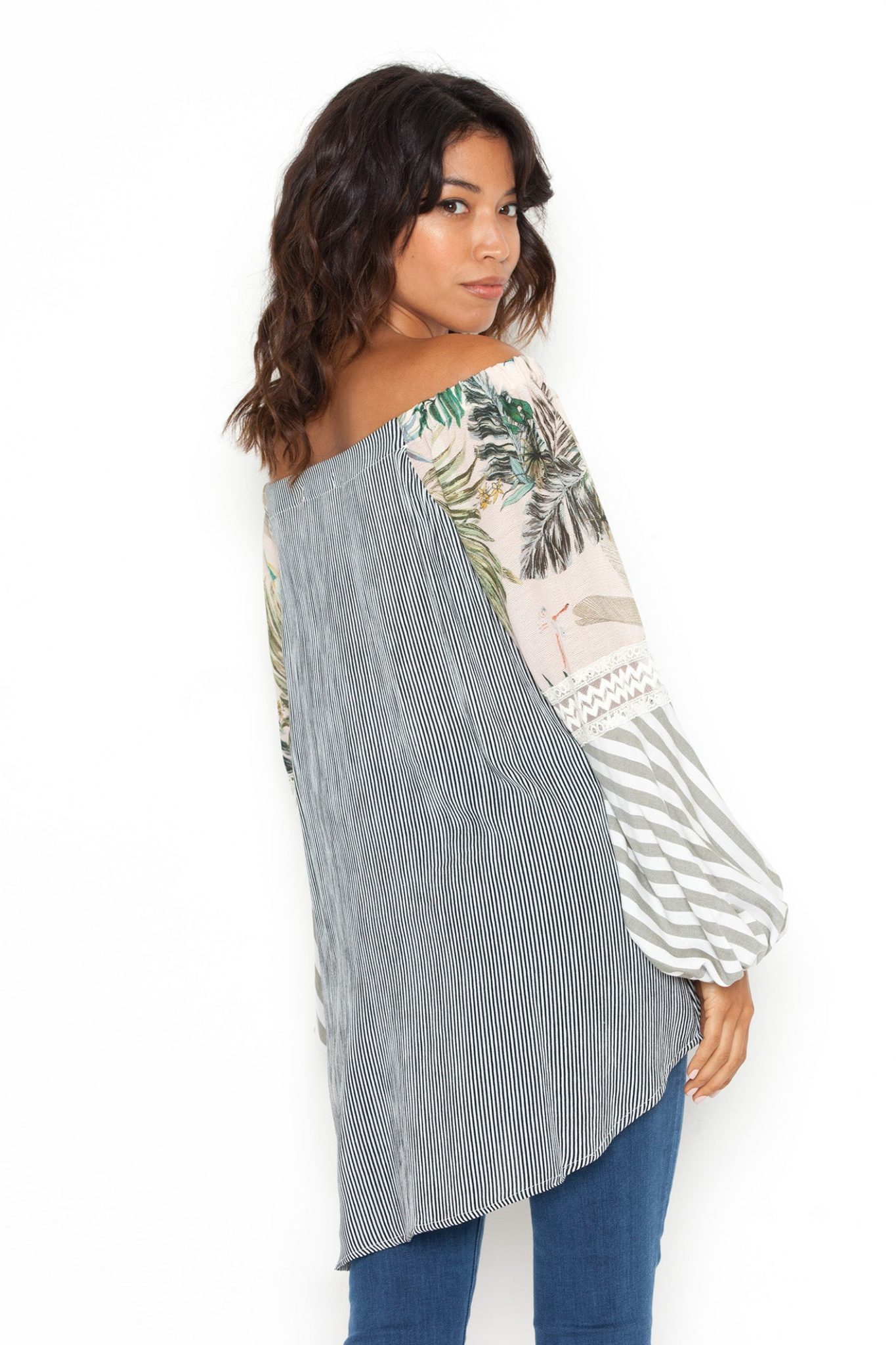 Off Shoulder Tunic in White/Black