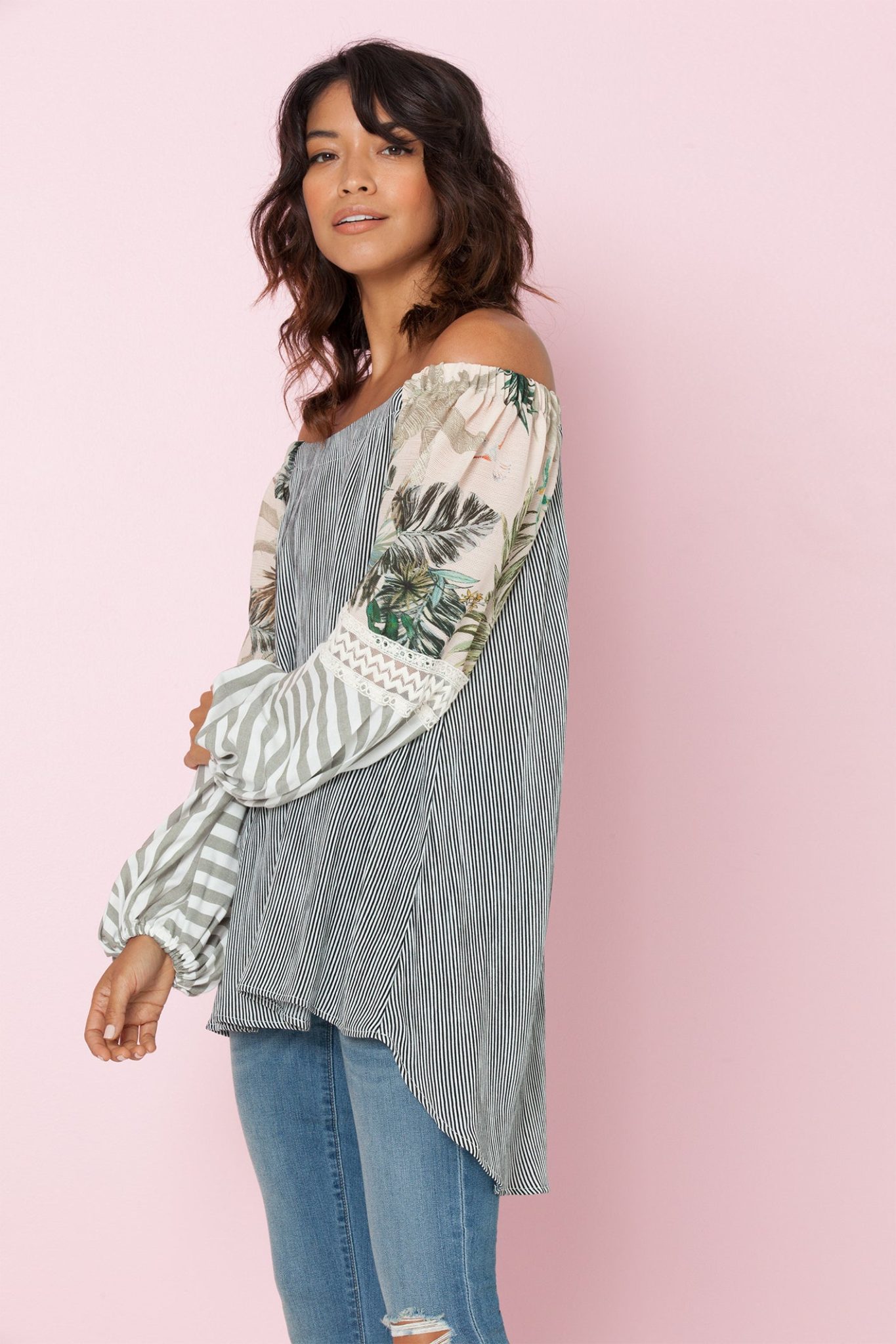 Off Shoulder Tunic in White/Black