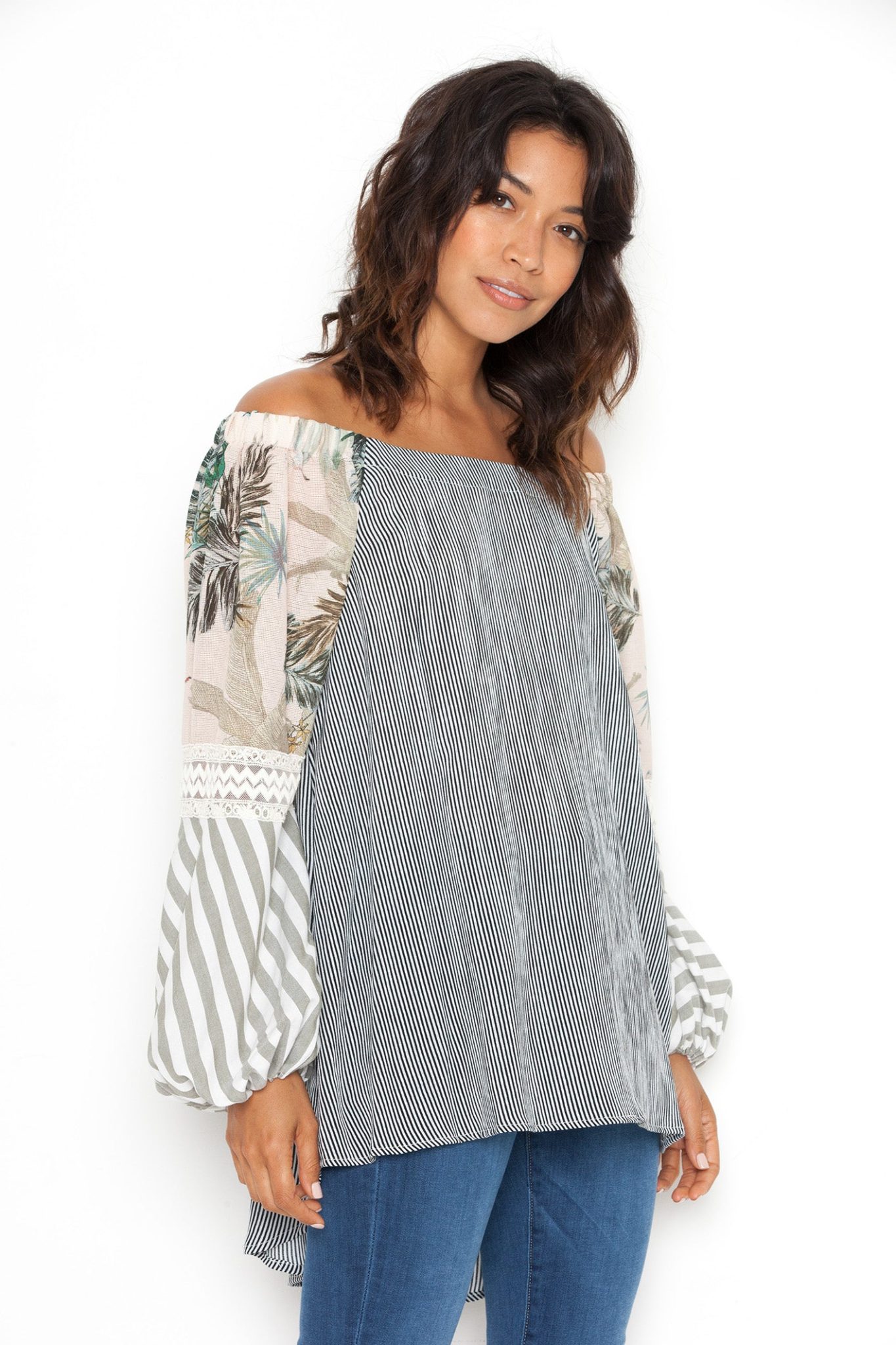 Off Shoulder Tunic in White/Black